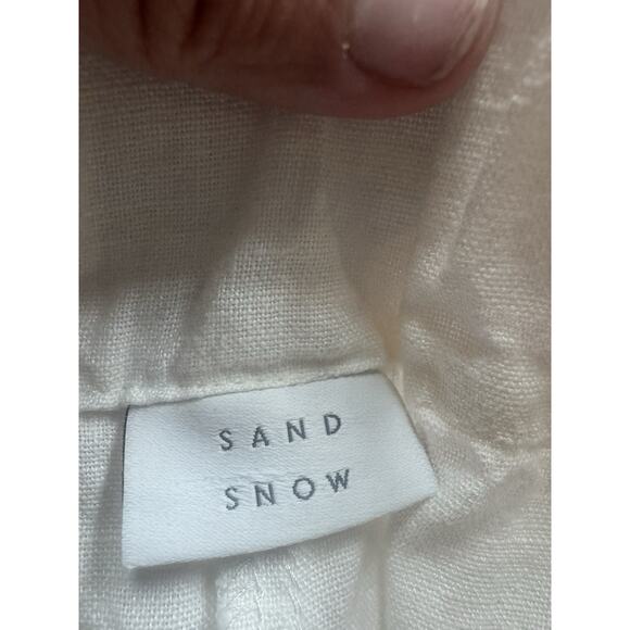 Sand Snow White Linen Blend Elastic Waist Resort Bermuda Shorts Unfinished Hem - Picture 5 of 6